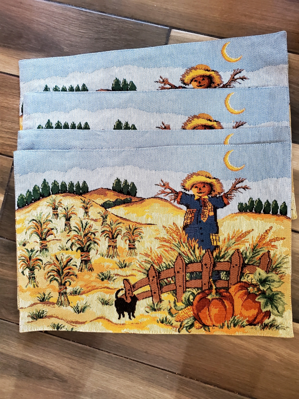 Autumn Harvest Scarecrow Decorative Placemat - Blue and Gold